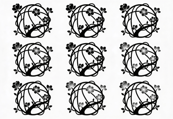 Black Cherry Blossom Floral Orb SVG Cut