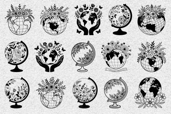 Floral Earth Svg Bundle, World Globe Svg Review