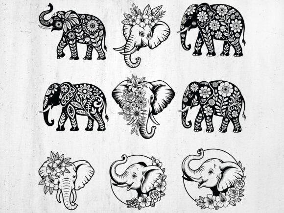 Floral Elephant SVG Bundle,Flower Animal Review