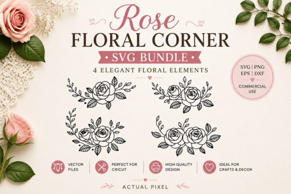 Rose Floral Corner SVG PNG Review for Real Embroidery
